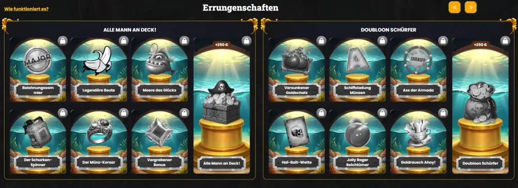 Corsaza Casino Errungenschaften mit Belohnungen und freischaltbaren Levels